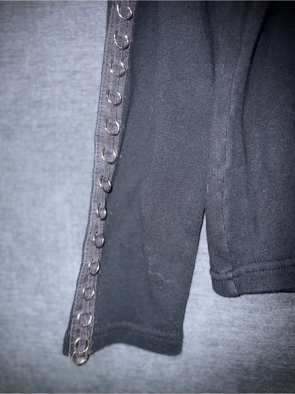 Harley-Davidson Black Long-Sleeve V-Neck Top with Eyelet Sleeve Detail - Picture 3 of 4